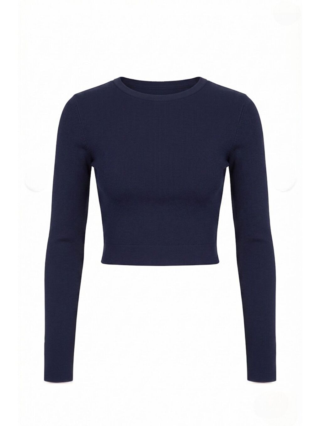 Lacivert Premium Yumuşak Dokulu Esnek Örme Bisiklet Yaka Crop Bluz-5