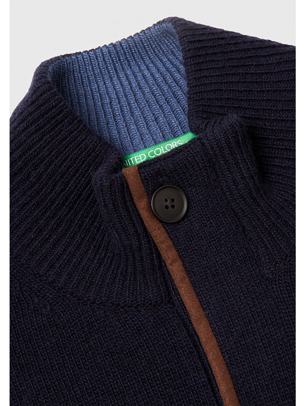 Erkek Lacivert Yün Karışımlı Dik Yaka Yarım Fermuarlı Dirsek Yamalı Triko-6