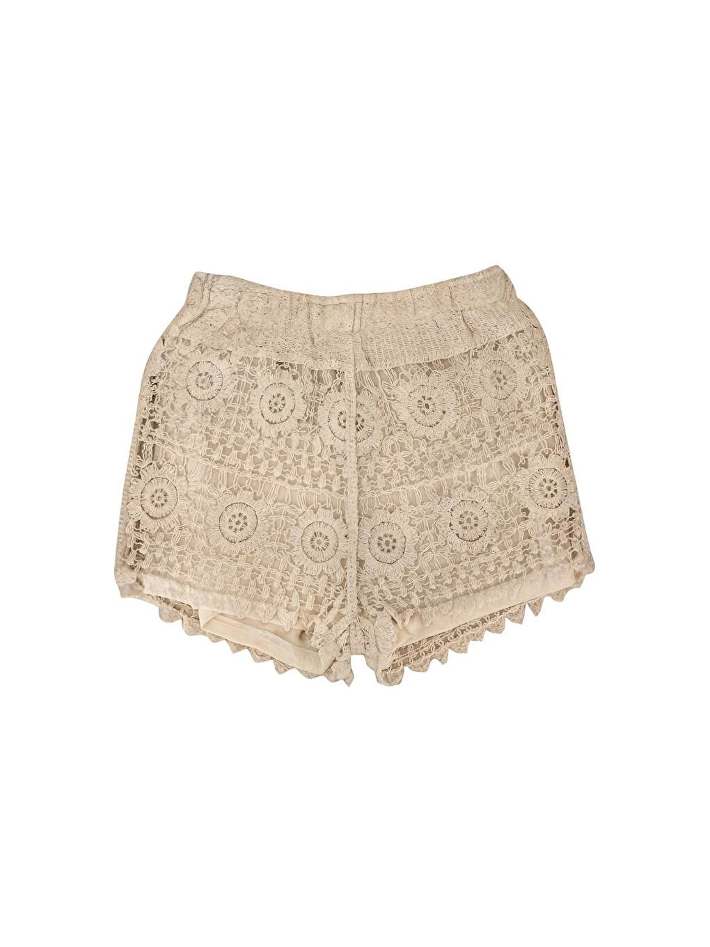 Kadın Bej Beli Lastikli Astarlı Kroşe Şort HZL25-LC251