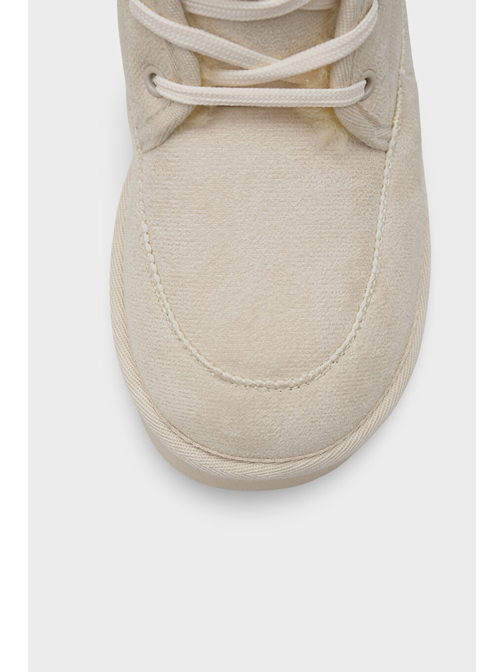 Bej Madeline Kalın Tabanlı Yuvarlak Burunlu Bağcıklı Kürklü Kadın Bot-3