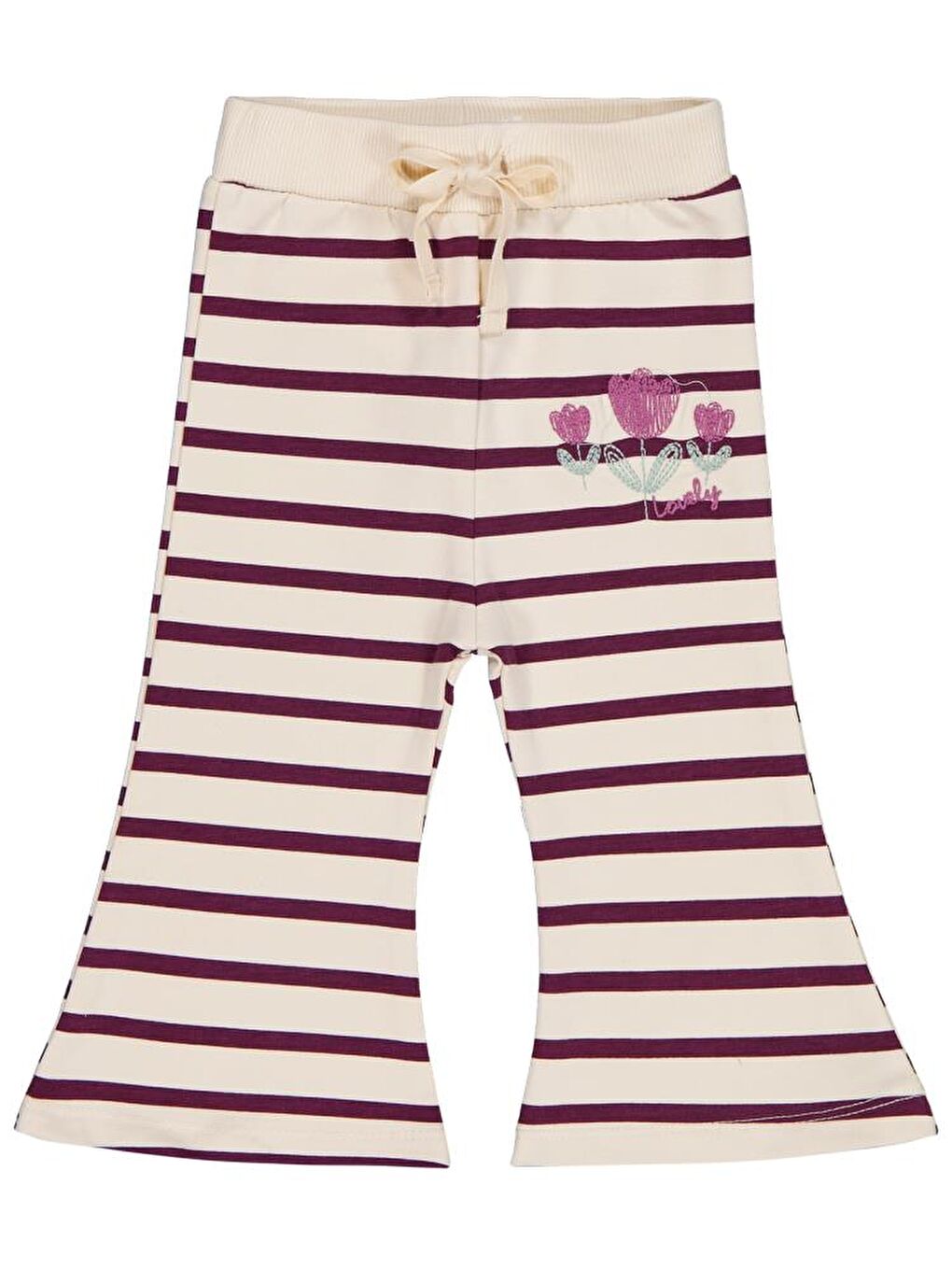 Bej Baby Çizgi Emp. Çiçek Nakışlı 6-18 Ay Eşofman Altı-1