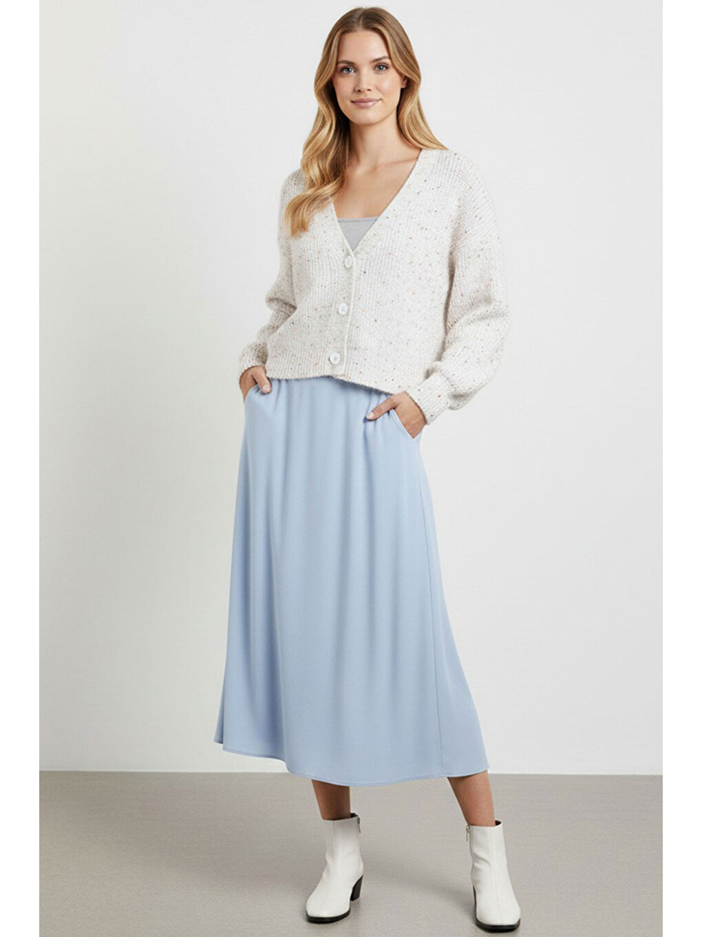 Kadın Crop Triko Hırka 15955 - Ekru-1