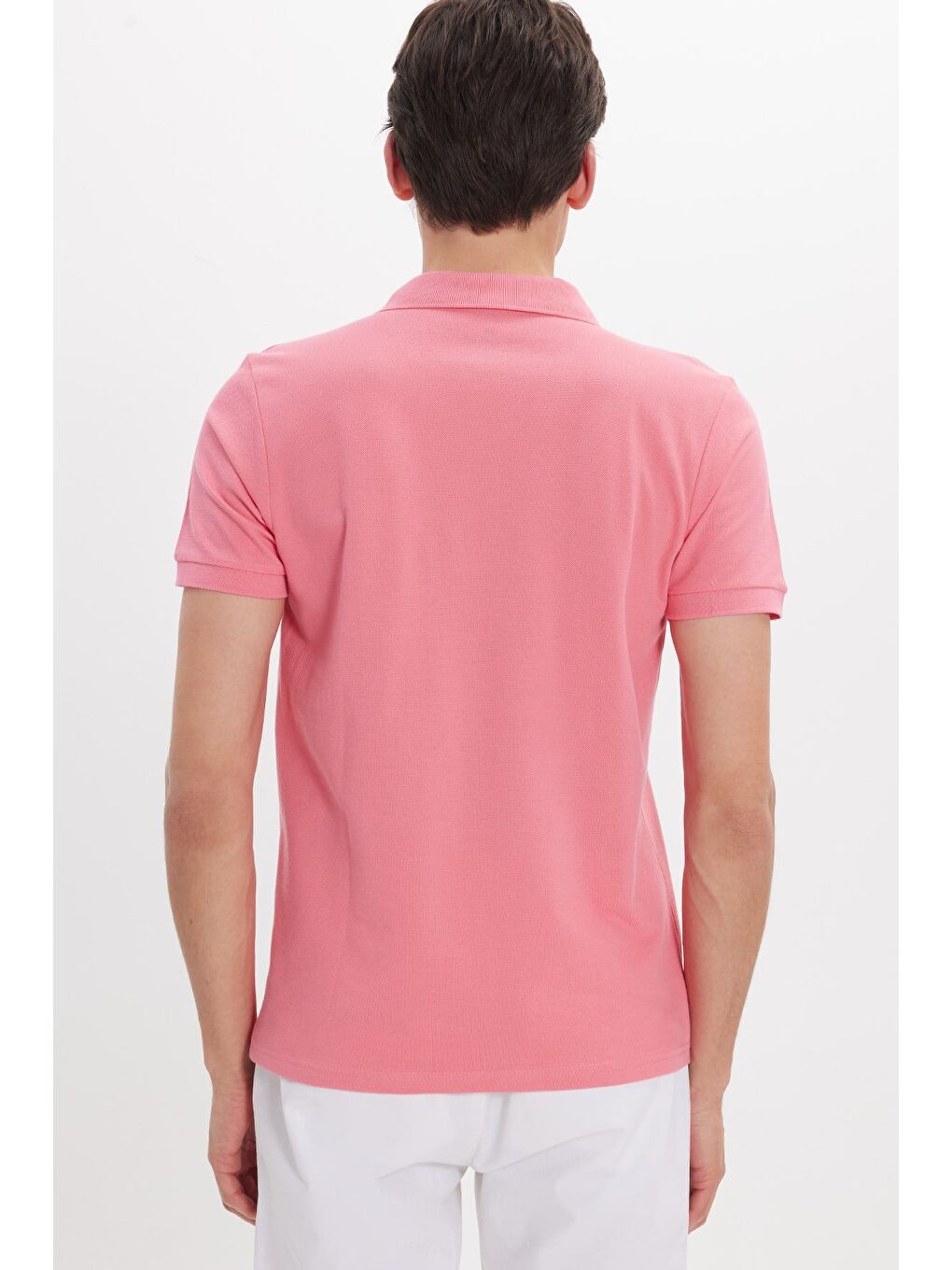 Erkek Slim Fit Dar Kesim %100 Pamuk Kısa Kollu Polo Yaka Pembe Tişört-3