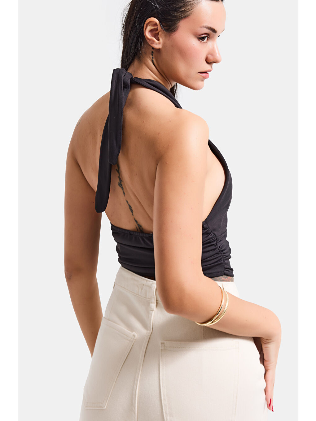 Kadın Siyah s6-1 Aksesuar Detaylı Bluz-2