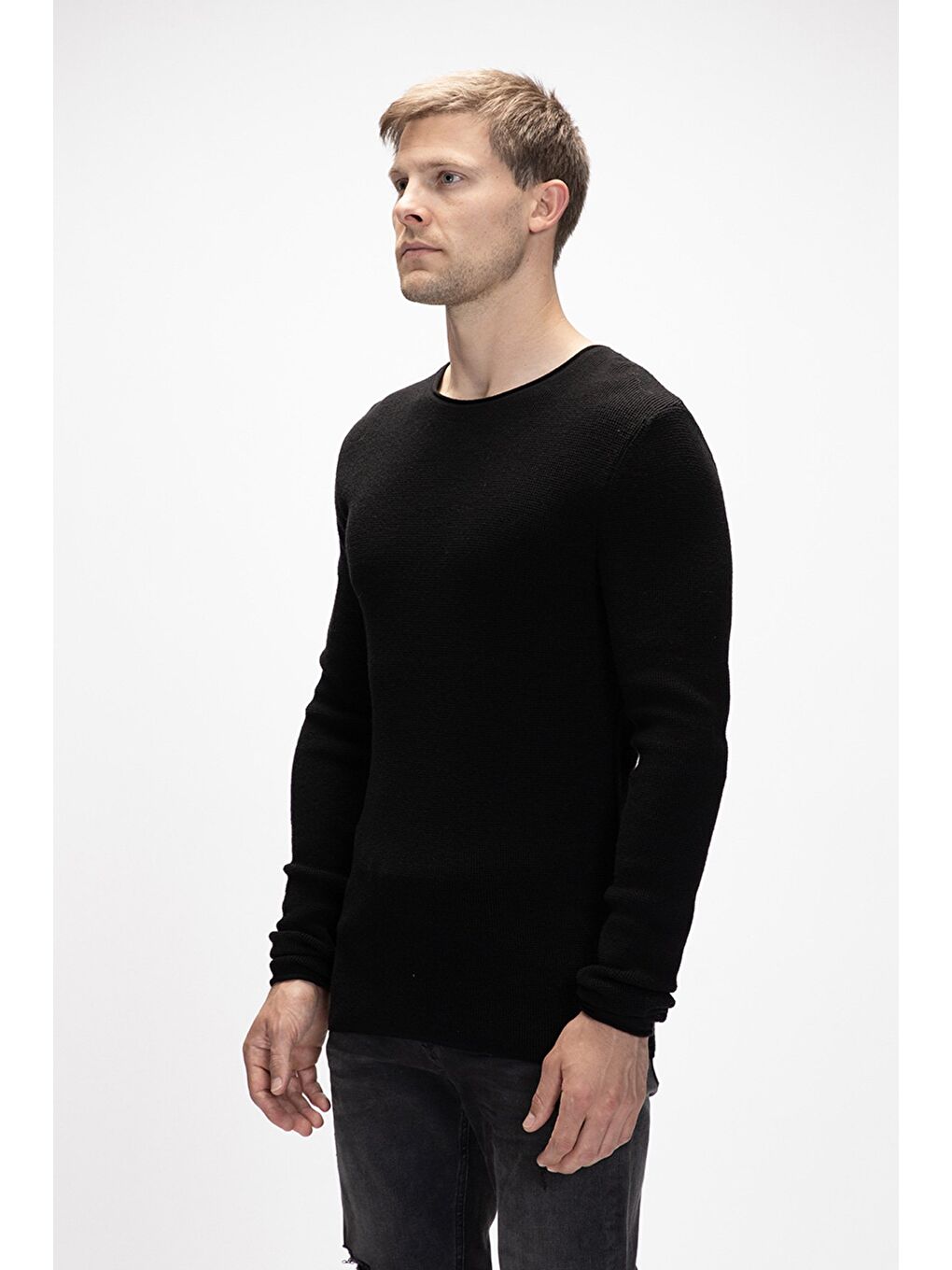 Tender Siyah Bisiklet Yaka Erkek Triko Kazak-1