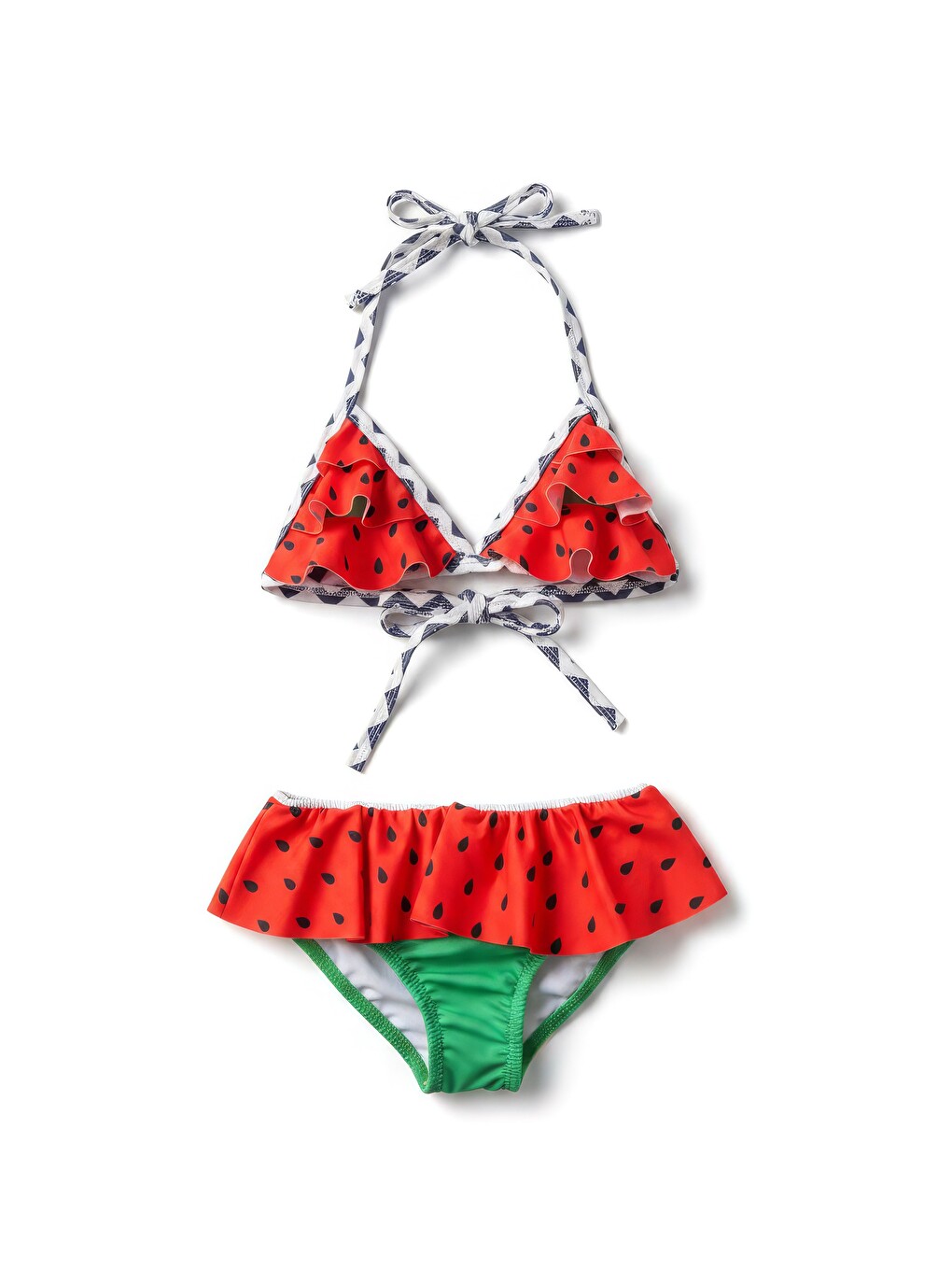 Kırmızı Kız Çocuk Pamuklu Karpuz Desenli Bikini Takımı-1
