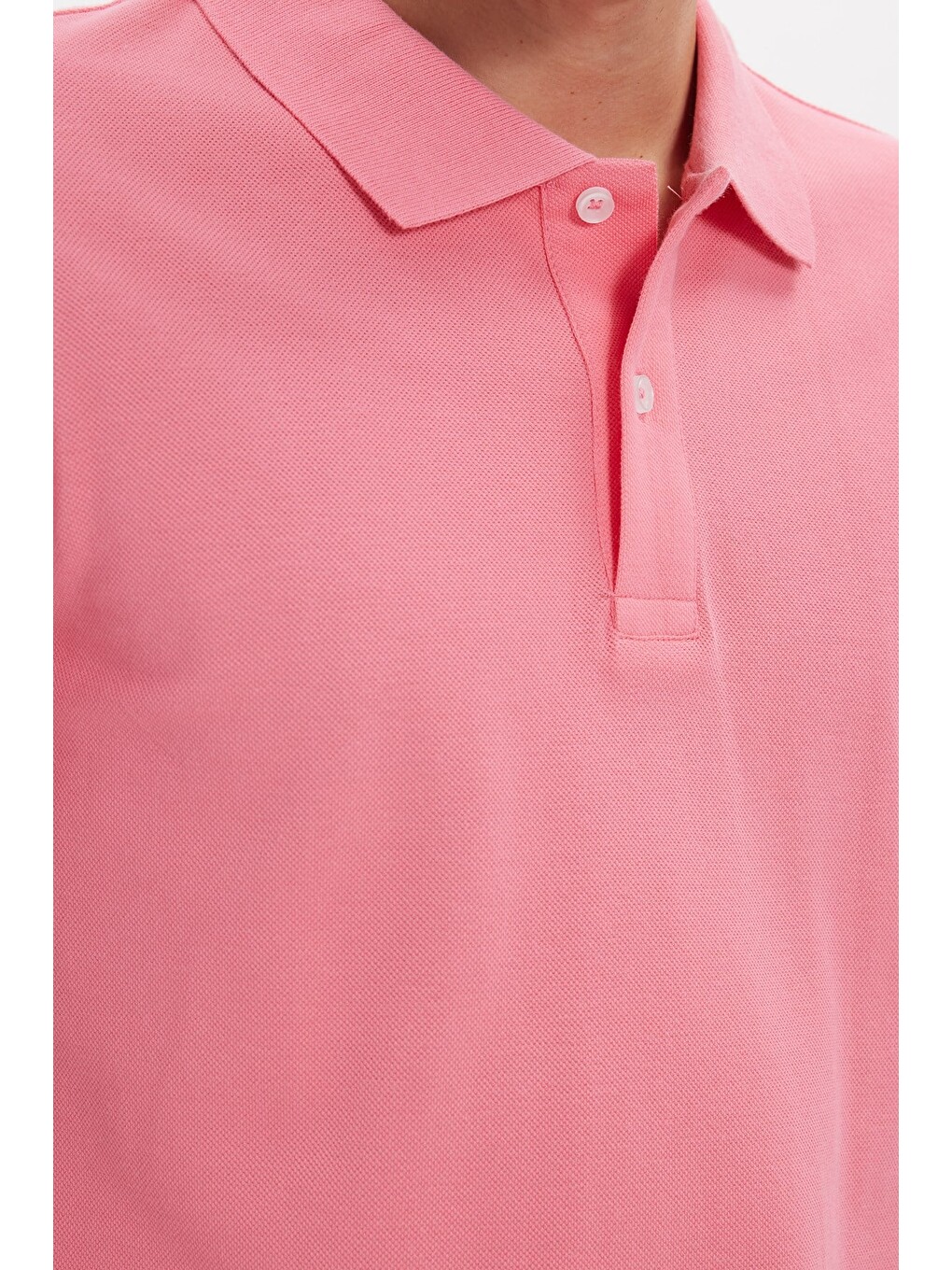 Erkek Slim Fit Dar Kesim %100 Pamuk Kısa Kollu Polo Yaka Pembe Tişört-4