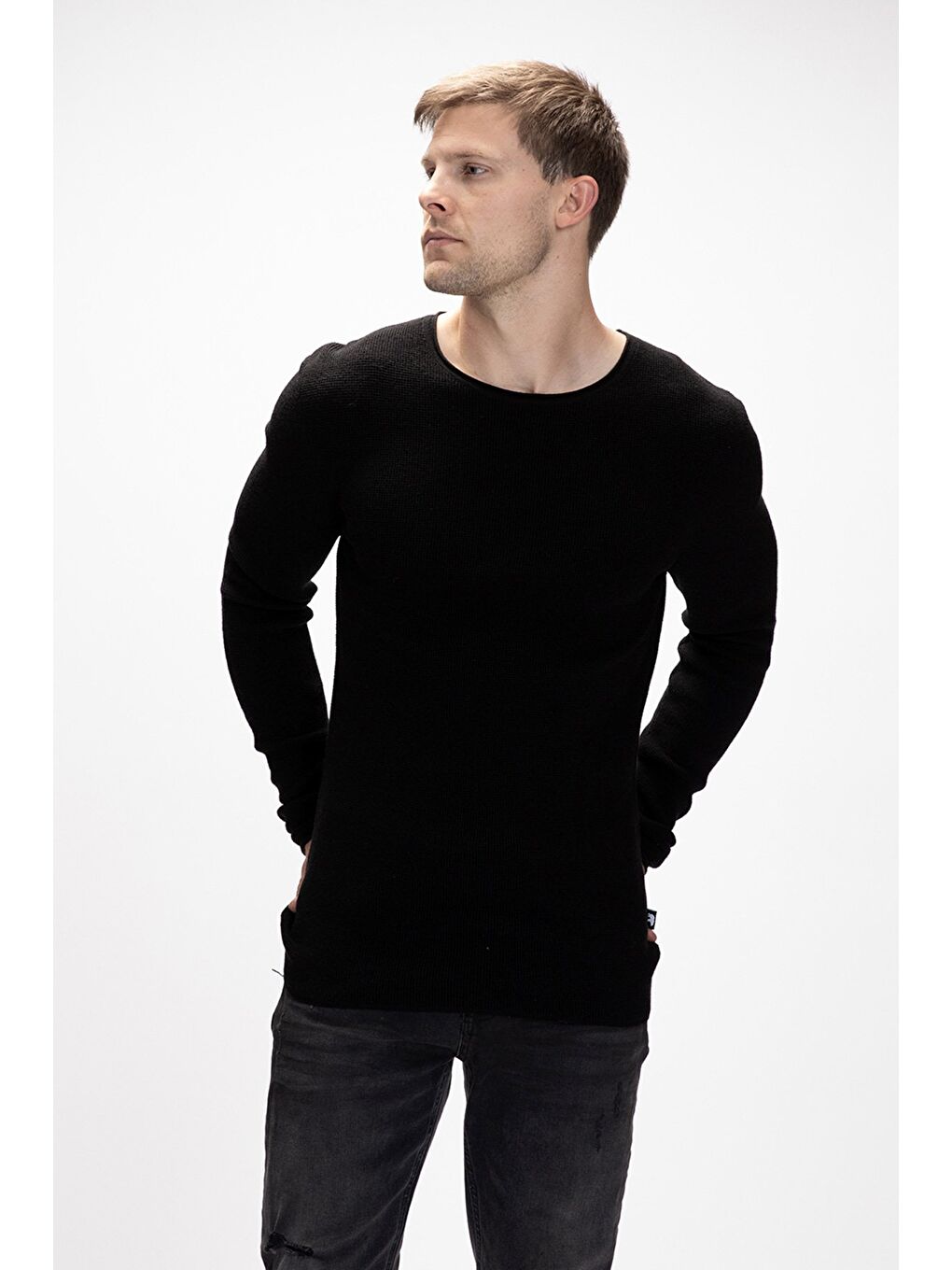 Tender Siyah Bisiklet Yaka Erkek Triko Kazak-4