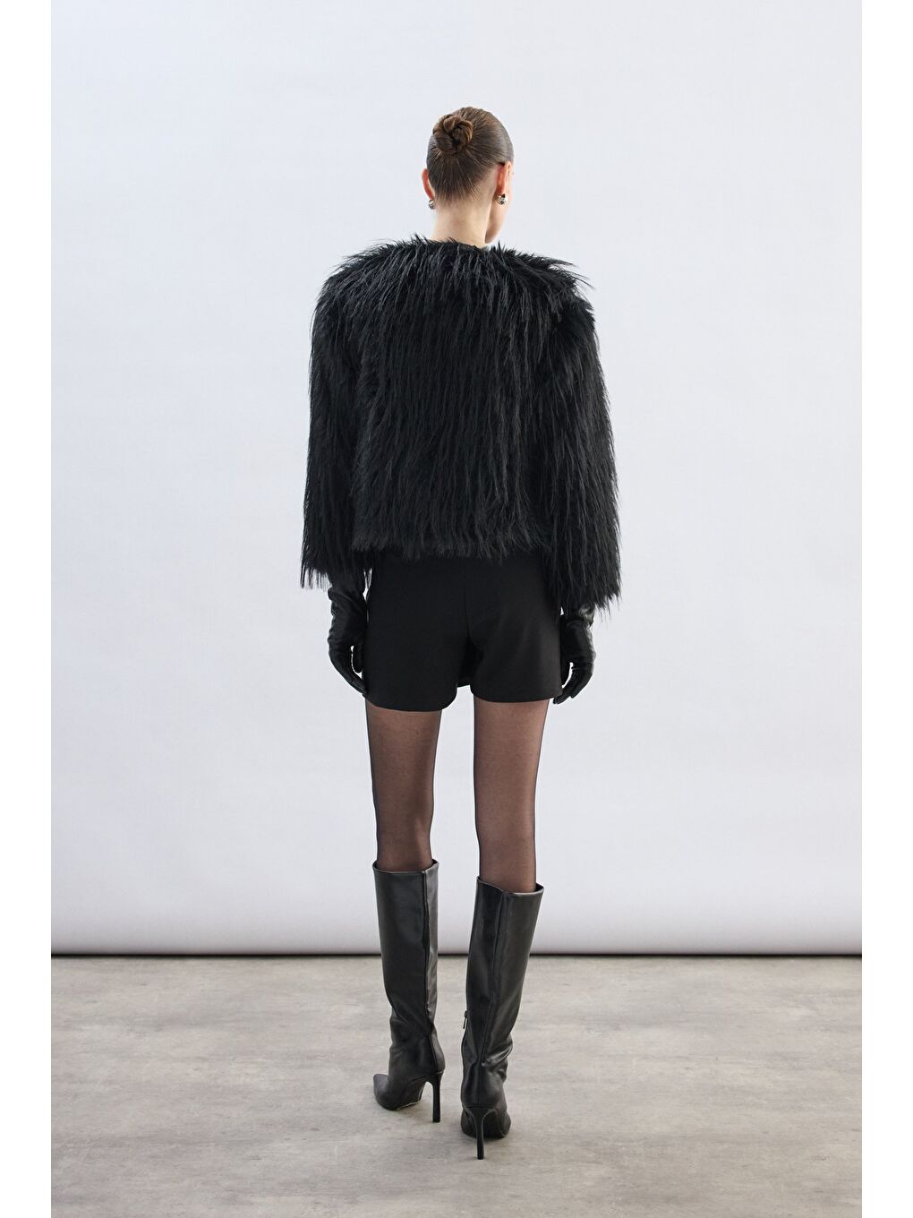 Bisiklet Yaka Suni Kürk - Siyah-7