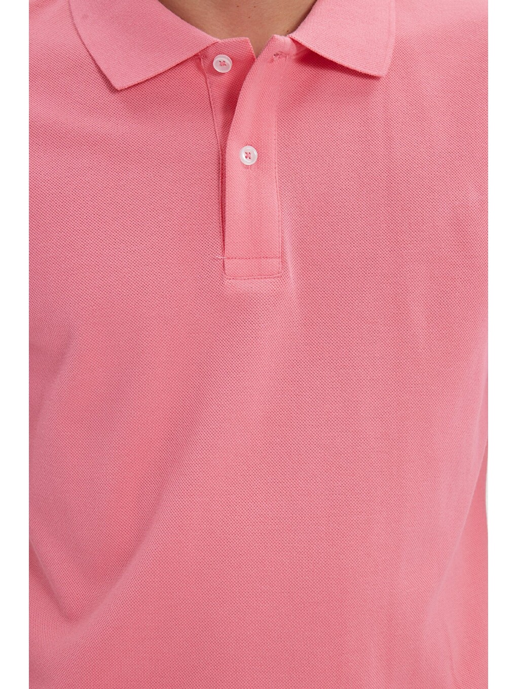Erkek Slim Fit Dar Kesim %100 Pamuk Kısa Kollu Polo Yaka Pembe Tişört-5
