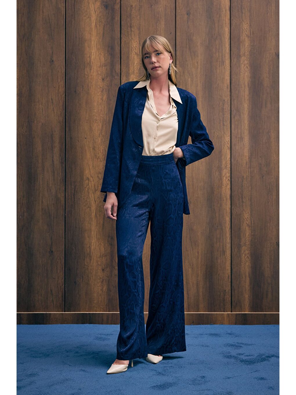 Yılan Desenli Pantolon - Lacivert-4