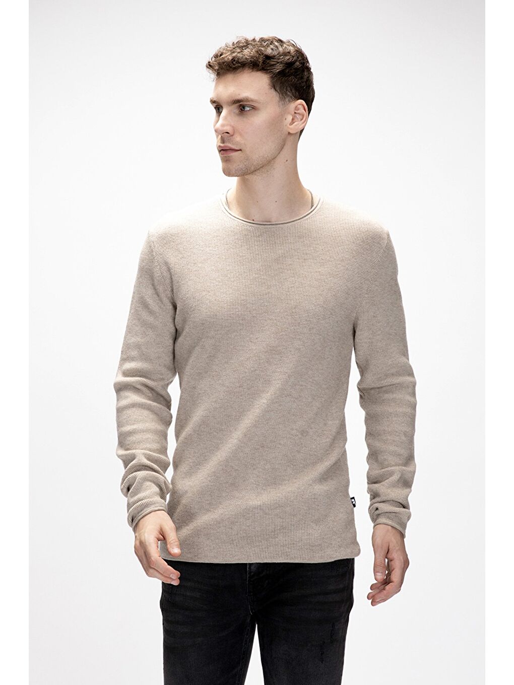 Tender Bej Bisiklet Yaka Erkek Triko Kazak-5