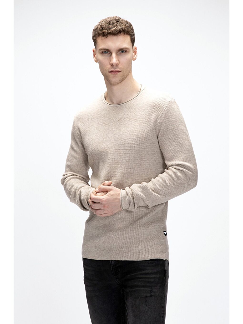 Tender Bej Bisiklet Yaka Erkek Triko Kazak-6