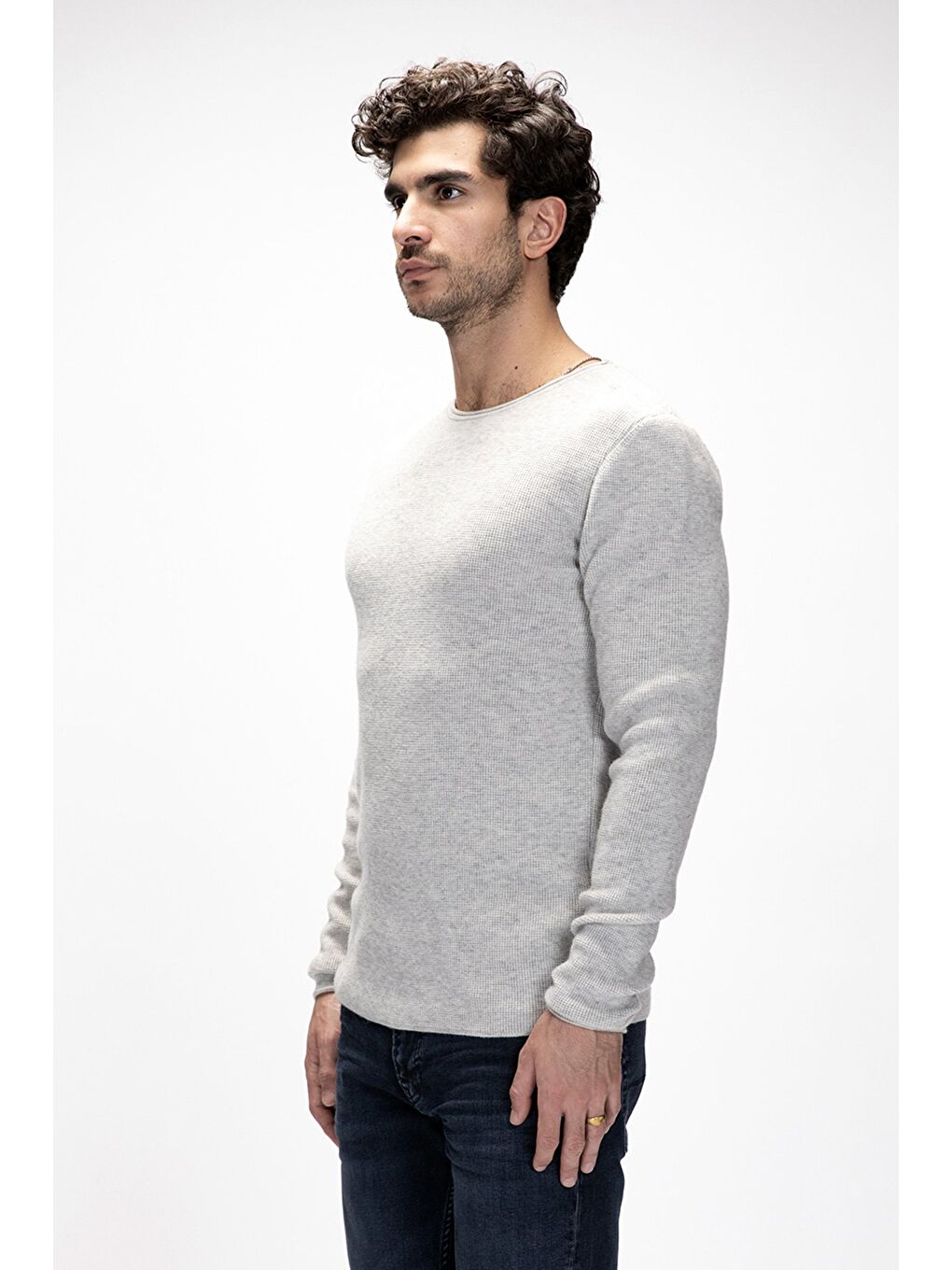 Tender Gri Melanj Bisiklet Yaka Erkek Triko Kazak-1