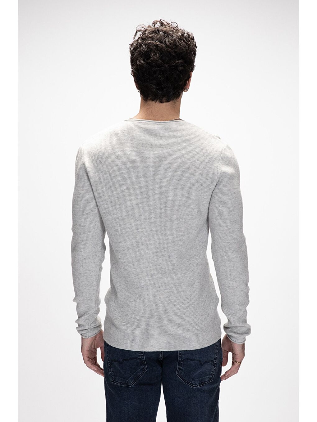 Tender Gri Melanj Bisiklet Yaka Erkek Triko Kazak-2