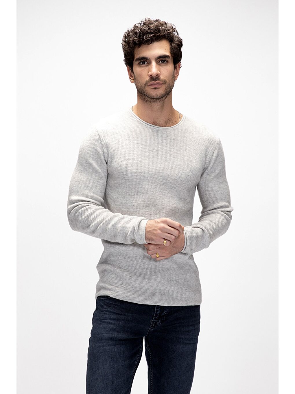 Tender Gri Melanj Bisiklet Yaka Erkek Triko Kazak-3