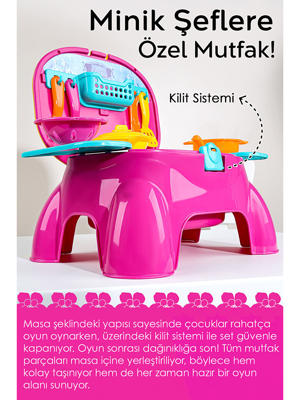17 Parça Masalı Oyuncak Mutfak Seti - Taşıma Çantalı Oturaklı Mutfak Gereçleri Aşçı Oyuncak Seti-2