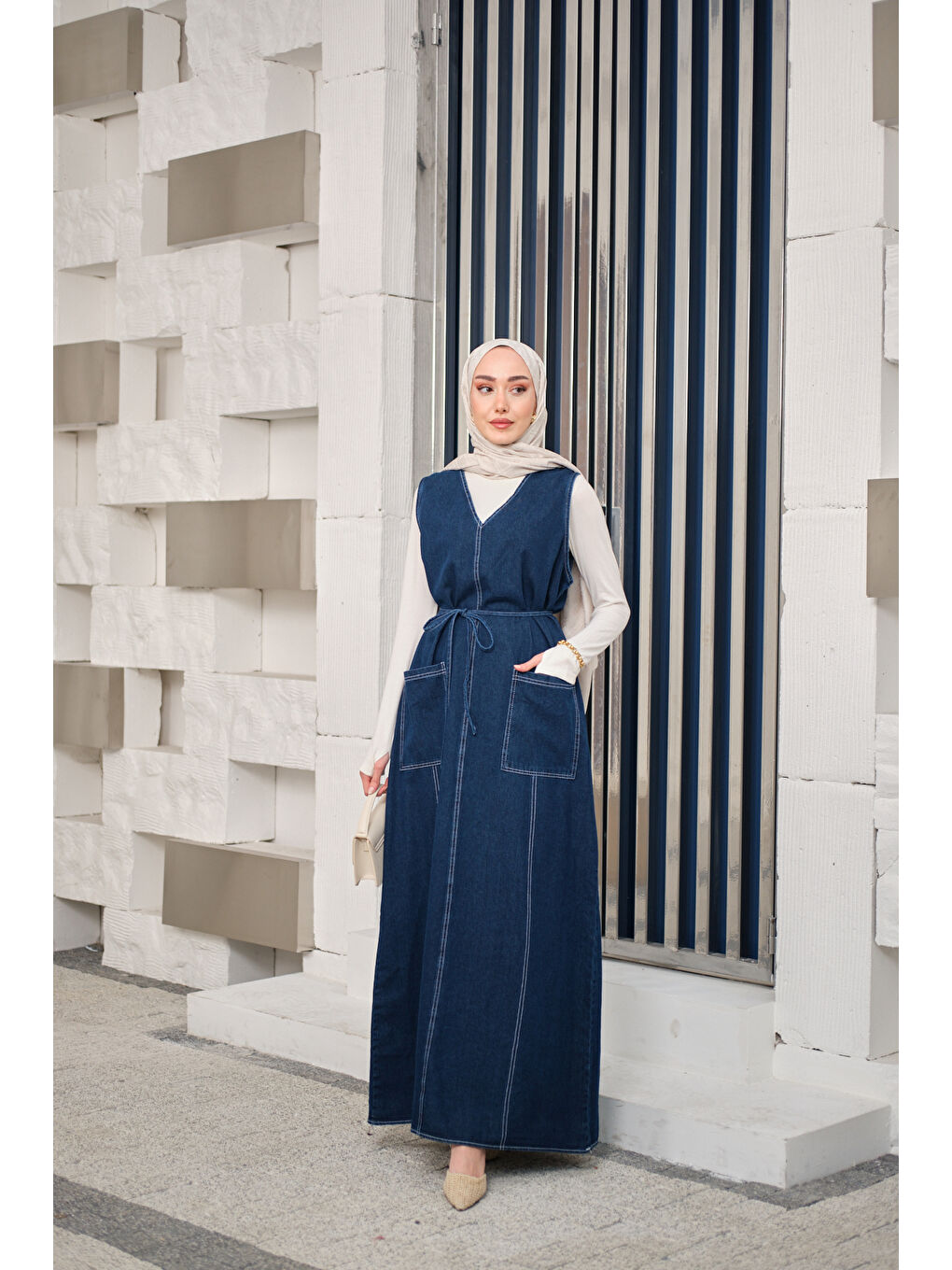 Kadın Süs Dikiş Detaylı Bel Bağlamalı Jile Lacivert-1