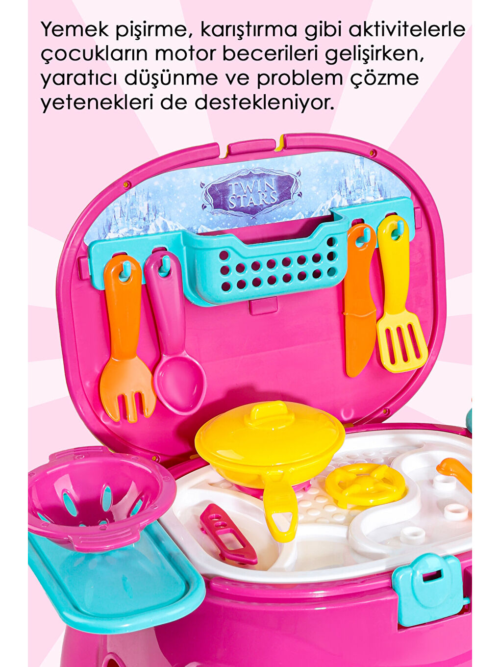 17 Parça Masalı Oyuncak Mutfak Seti - Taşıma Çantalı Oturaklı Mutfak Gereçleri Aşçı Oyuncak Seti-3