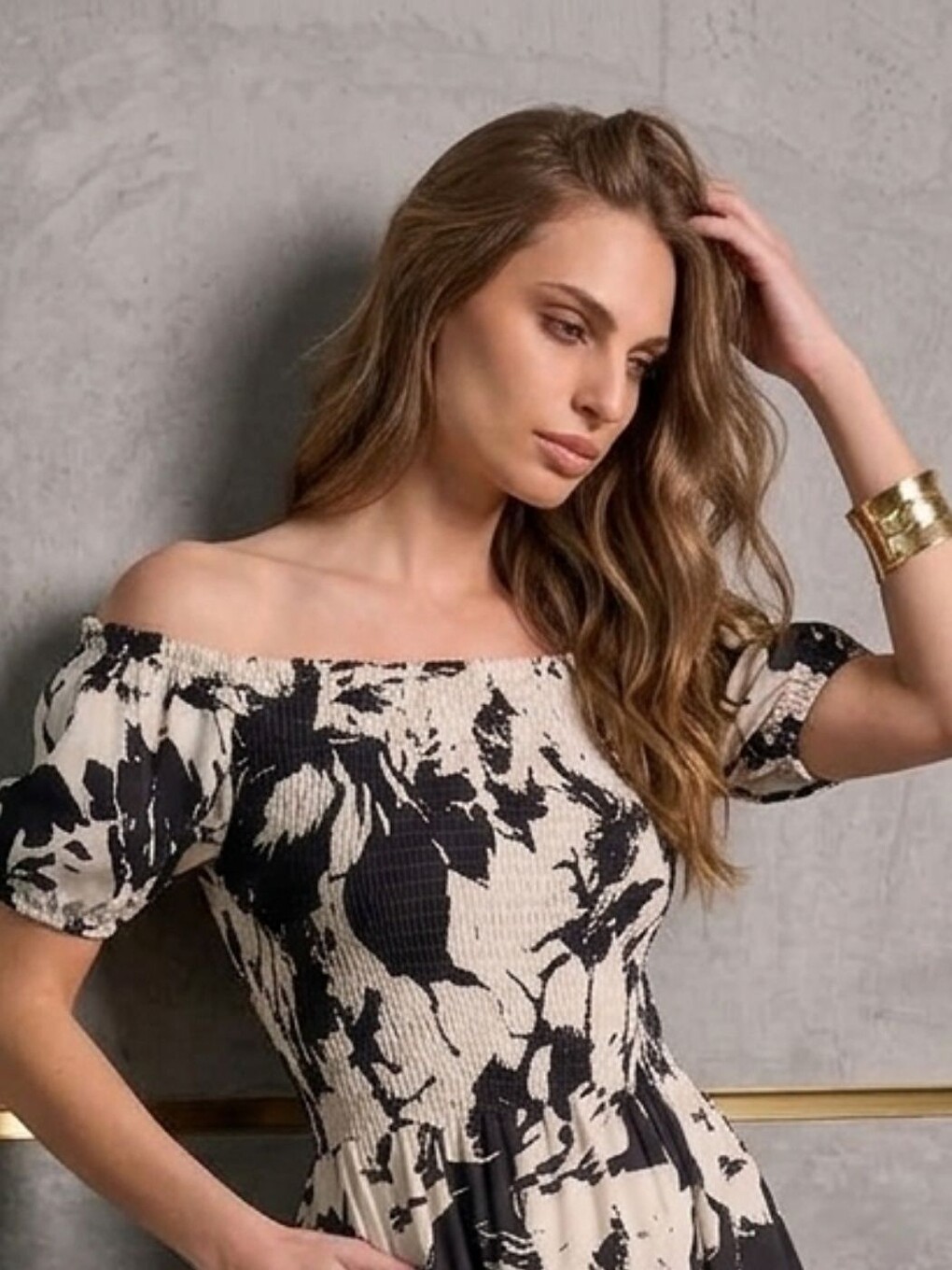 Kadın Siyah Beyaz Karpuz Kollu Kısa Elbise Batik Desen-1