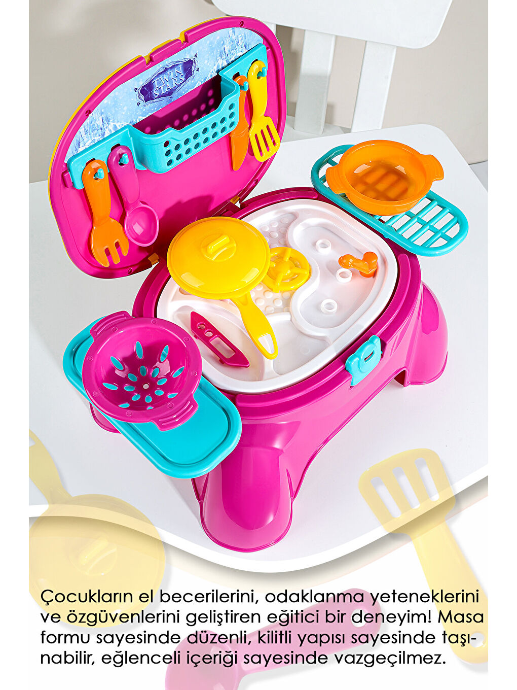17 Parça Masalı Oyuncak Mutfak Seti - Taşıma Çantalı Oturaklı Mutfak Gereçleri Aşçı Oyuncak Seti-5