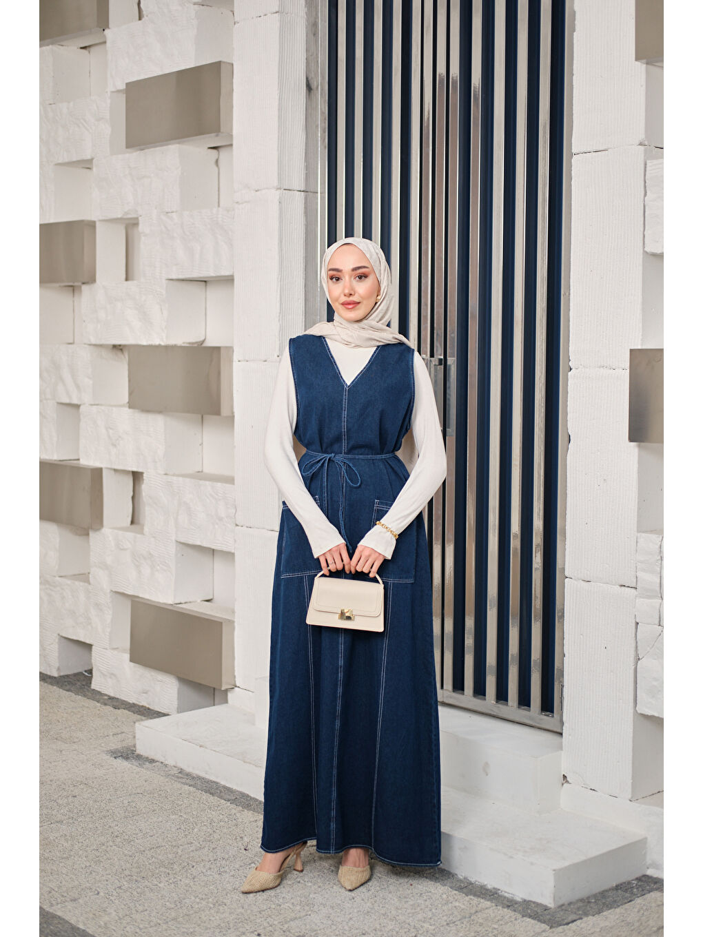 Kadın Süs Dikiş Detaylı Bel Bağlamalı Jile Lacivert-2