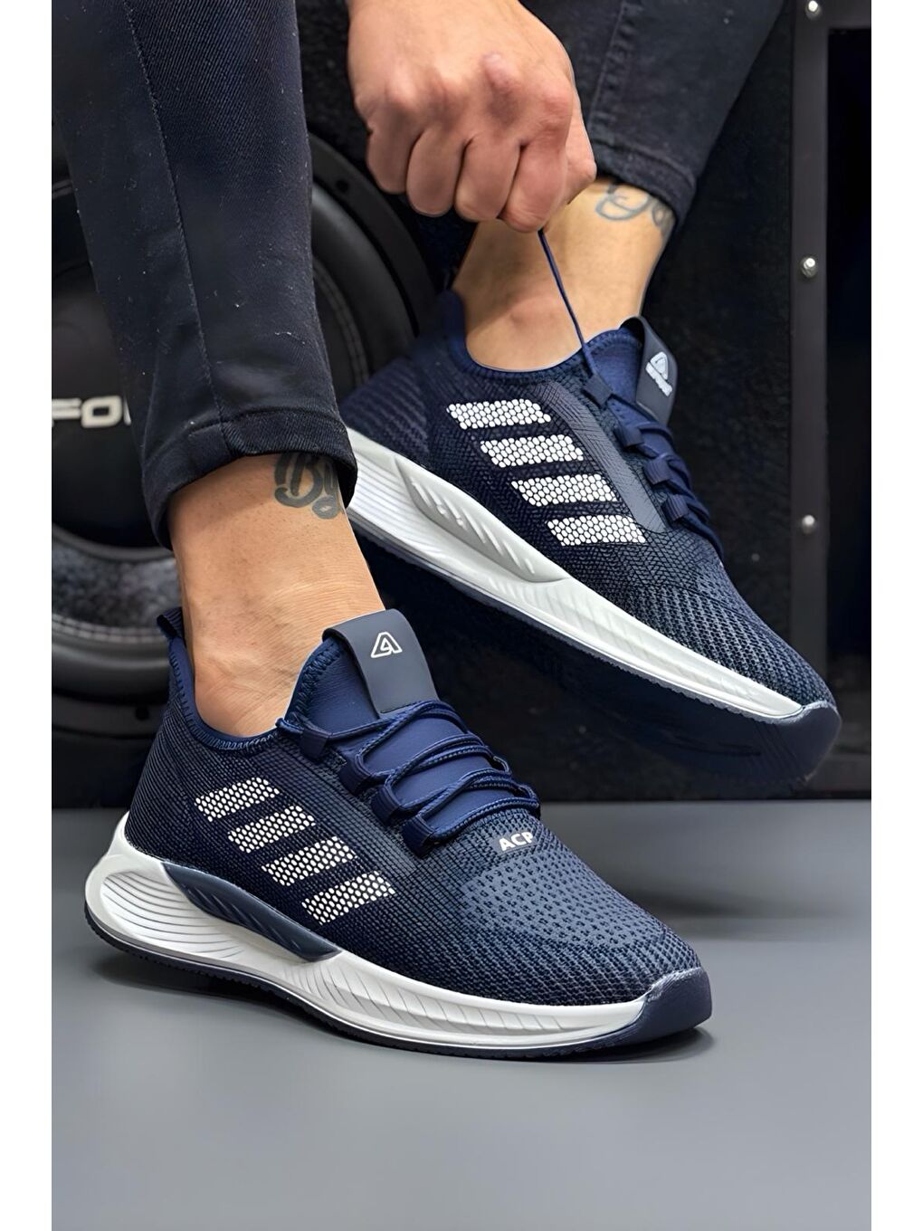 Lacivert Acp 141 Şerit Detaylı Kalın Taban Erkek Sneaker