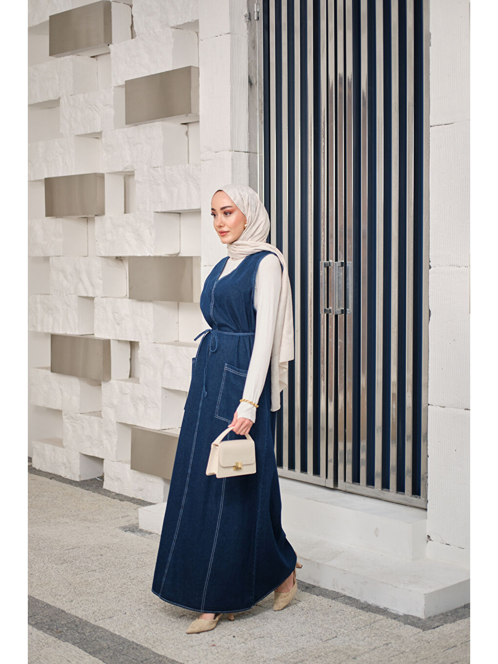 Kadın Süs Dikiş Detaylı Bel Bağlamalı Jile Lacivert-3