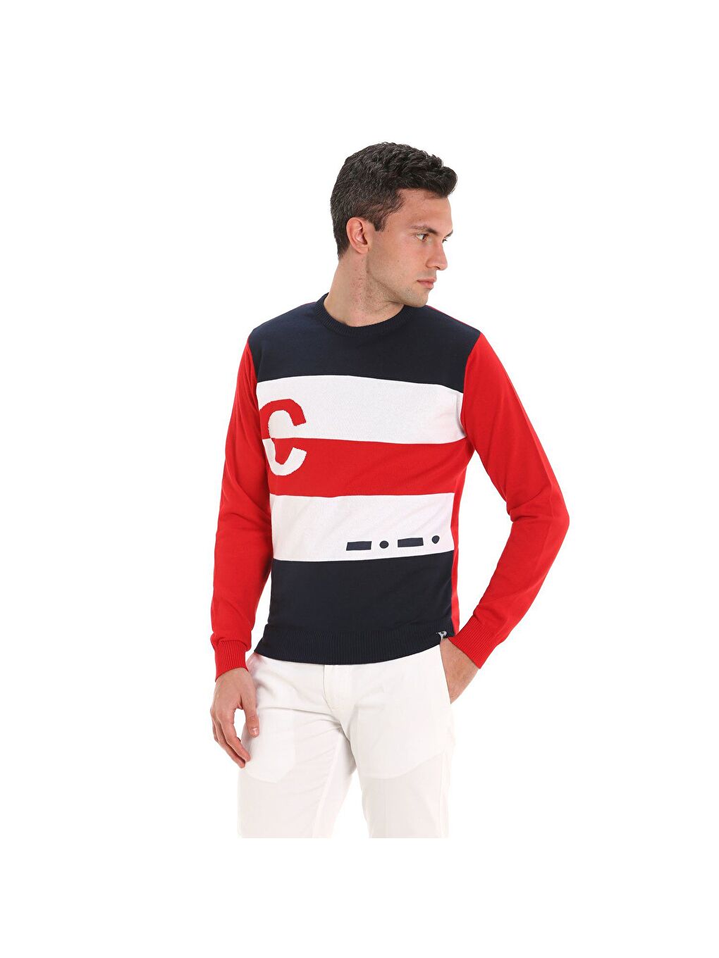 Kırmızı Bisiklet Yaka Çizgili Erkek Sweatshirt