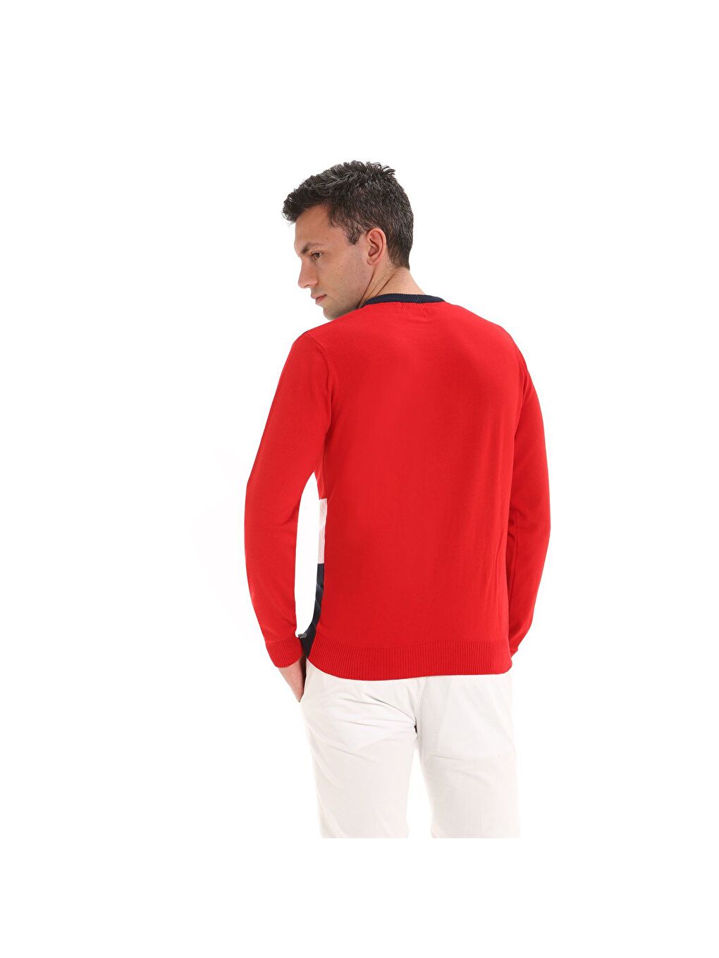 Kırmızı Bisiklet Yaka Çizgili Erkek Sweatshirt-1