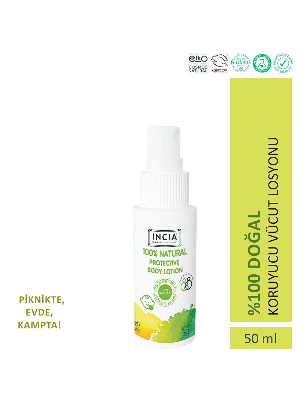 INCIA %100 Doğal Koruyucu Vücut Losyonu Sprey Yenidoğan Bebek Çocuk İçin Limon Okaliptus Vegan 50 ml