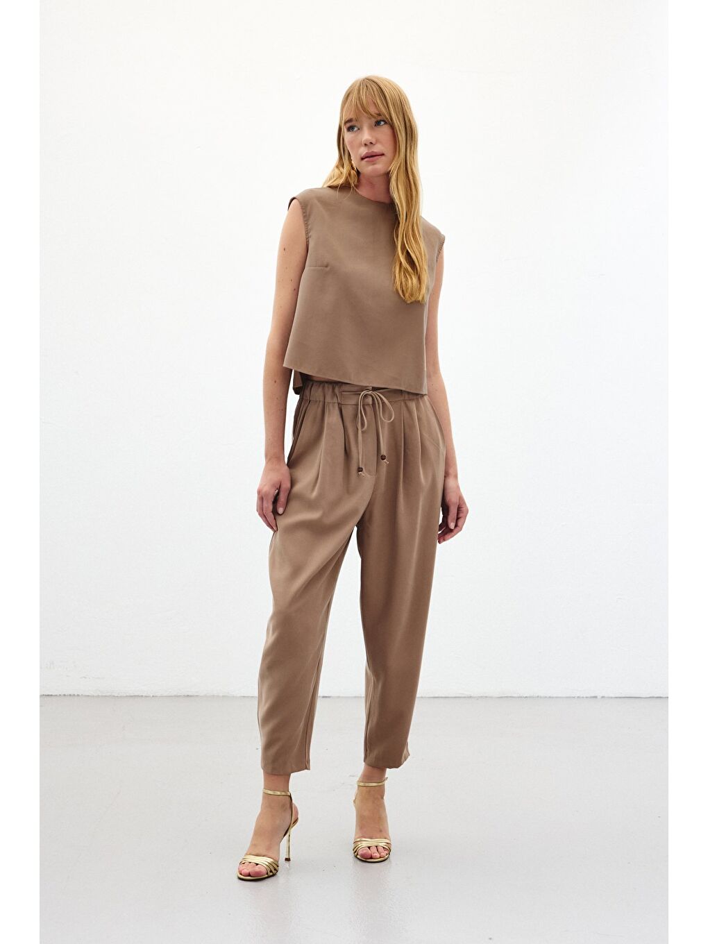 Bej Şalvar Kesim Pantolon - Vizon-3