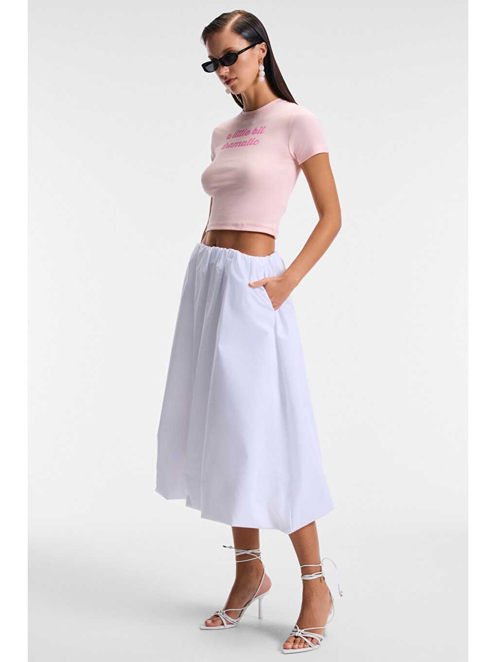 Velına Kadın Bisiklet Yaka Kısa Kollu Önü Baskılı Slim Pembe T-shirt-3