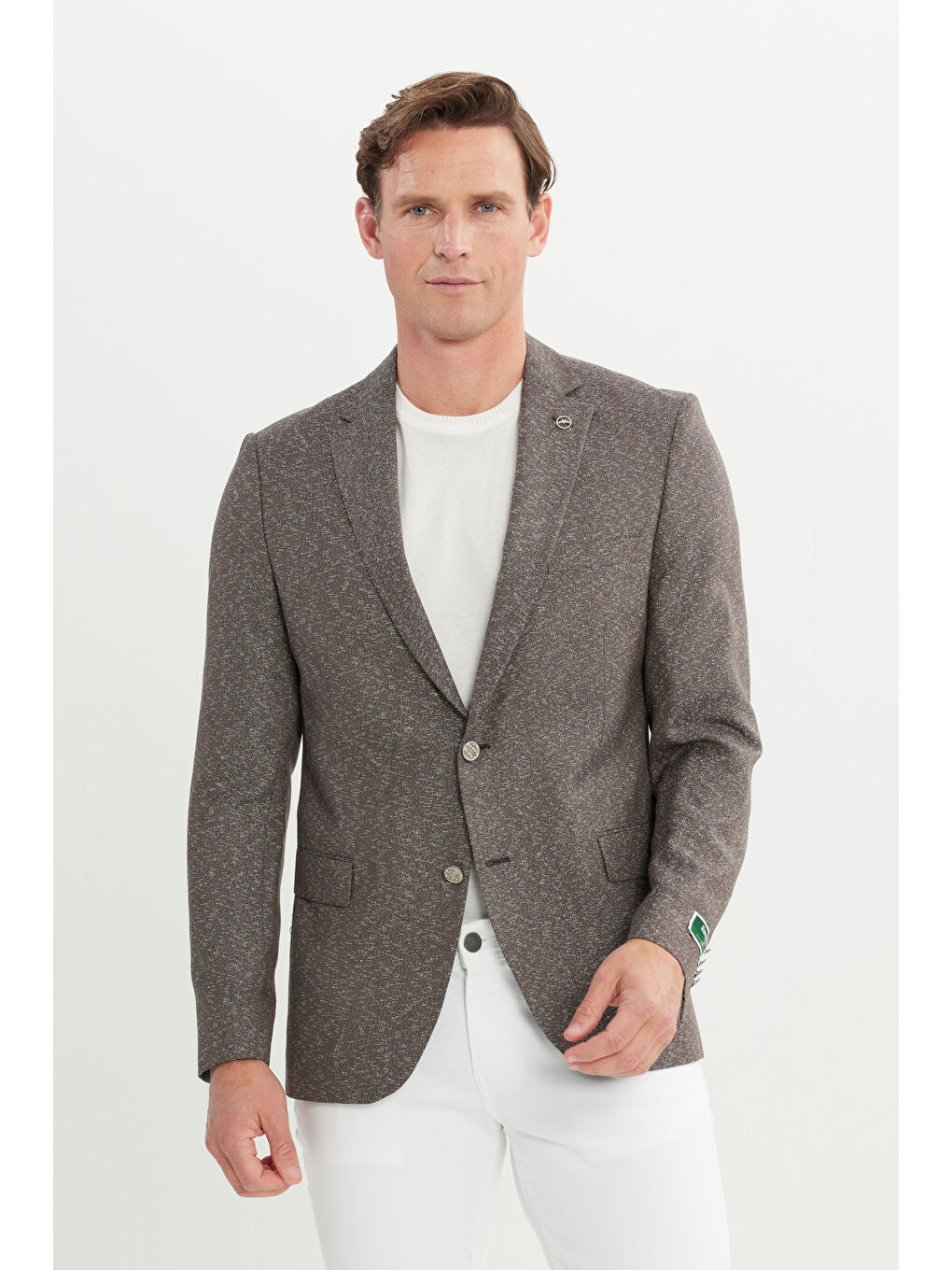 Erkek Kahverengi Slim Fit Dar Kesim Mono Yaka Armürlü Ceket-2