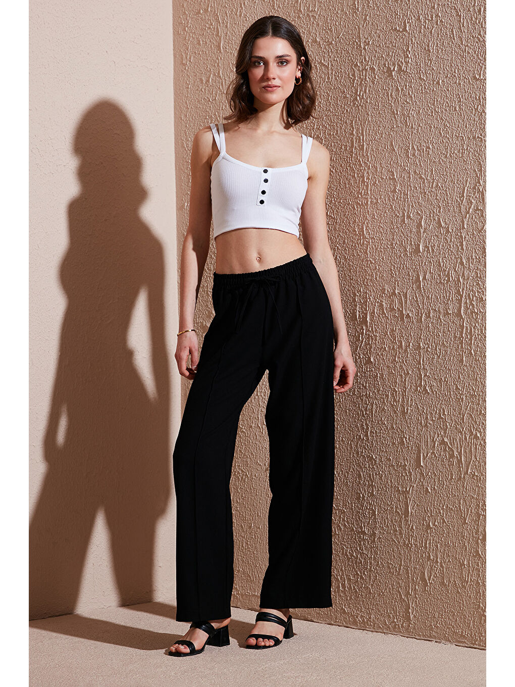 Siyah Eşofman Çimalı Regular Fit Normal Bel Geniş Paça Kadın Eşofman Altı 5866260