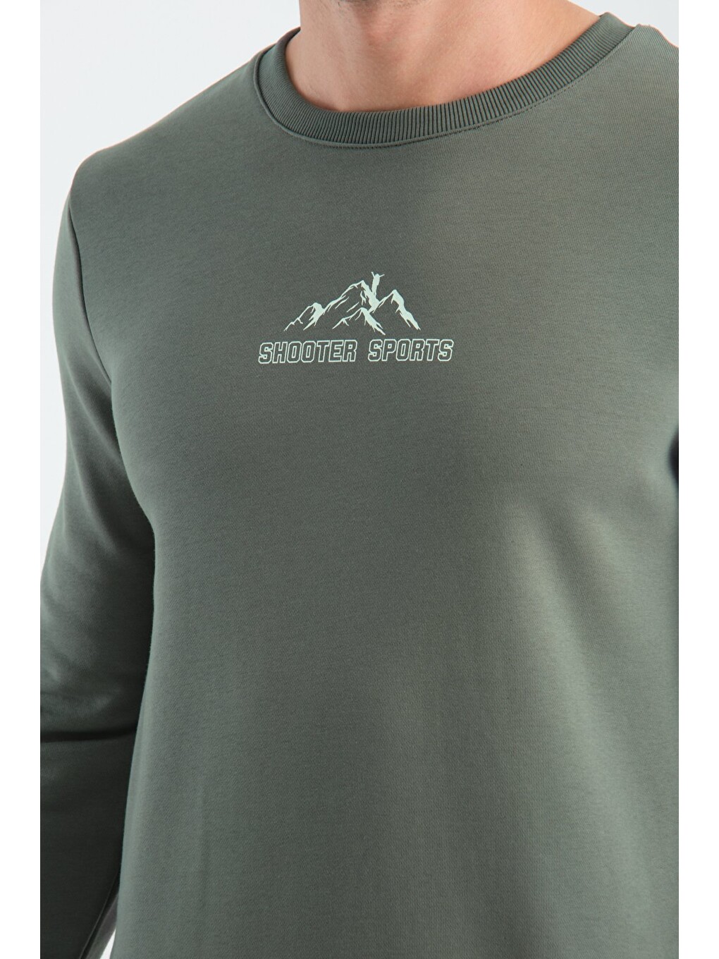 Haki Erkek Üç İplik Sweatshirt Şardonsuz Pamuklu Regular Fit Bisiklet Yaka Spor Sweat-3