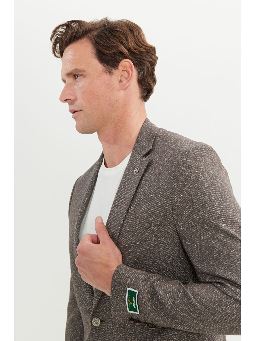 Erkek Kahverengi Slim Fit Dar Kesim Mono Yaka Armürlü Ceket-3
