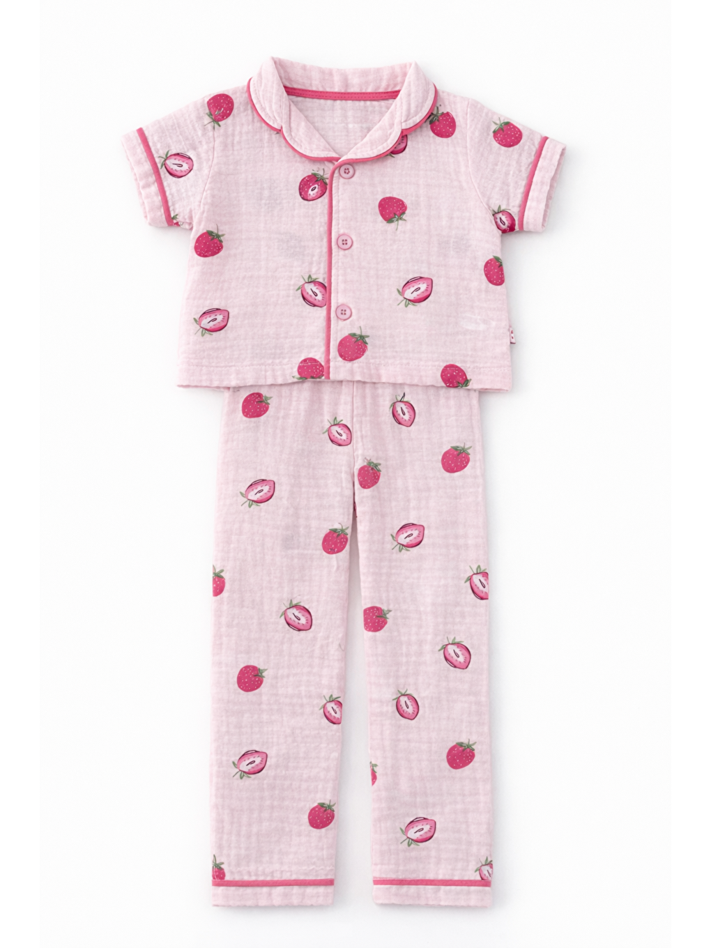 Pembe Kız Çocuk Müslin Kumaş Pijama Takımı Alt-Üst 2li Takım Yazlık Pamuklu-2