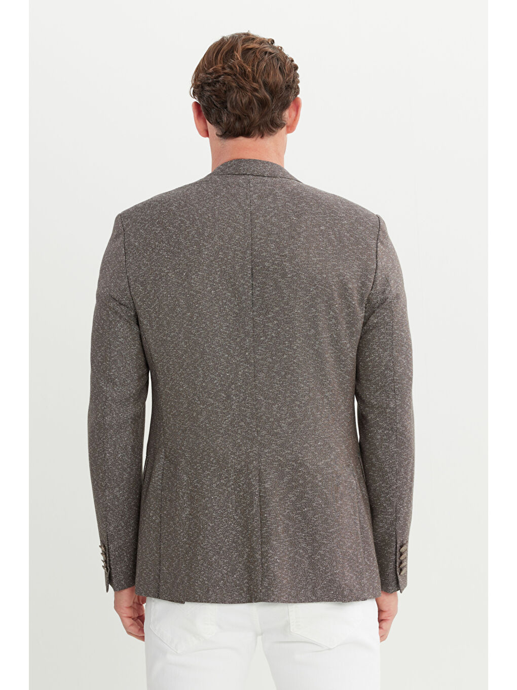 Erkek Kahverengi Slim Fit Dar Kesim Mono Yaka Armürlü Ceket-4