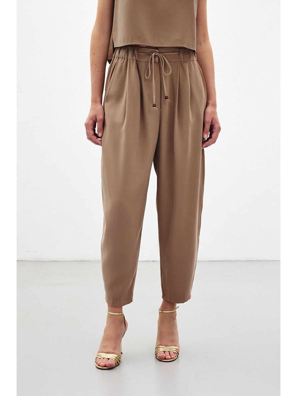 Bej Şalvar Kesim Pantolon - Vizon-5