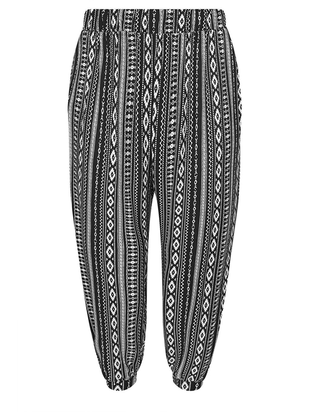 Siyah Büyük Beden Beli Lastikli Cepli Desenli Şalvar Pantolon 145265-5