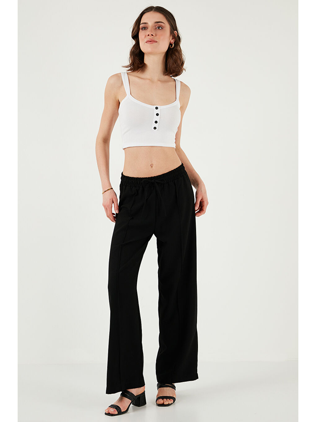 Siyah Eşofman Çimalı Regular Fit Normal Bel Geniş Paça Kadın Eşofman Altı 5866260-3