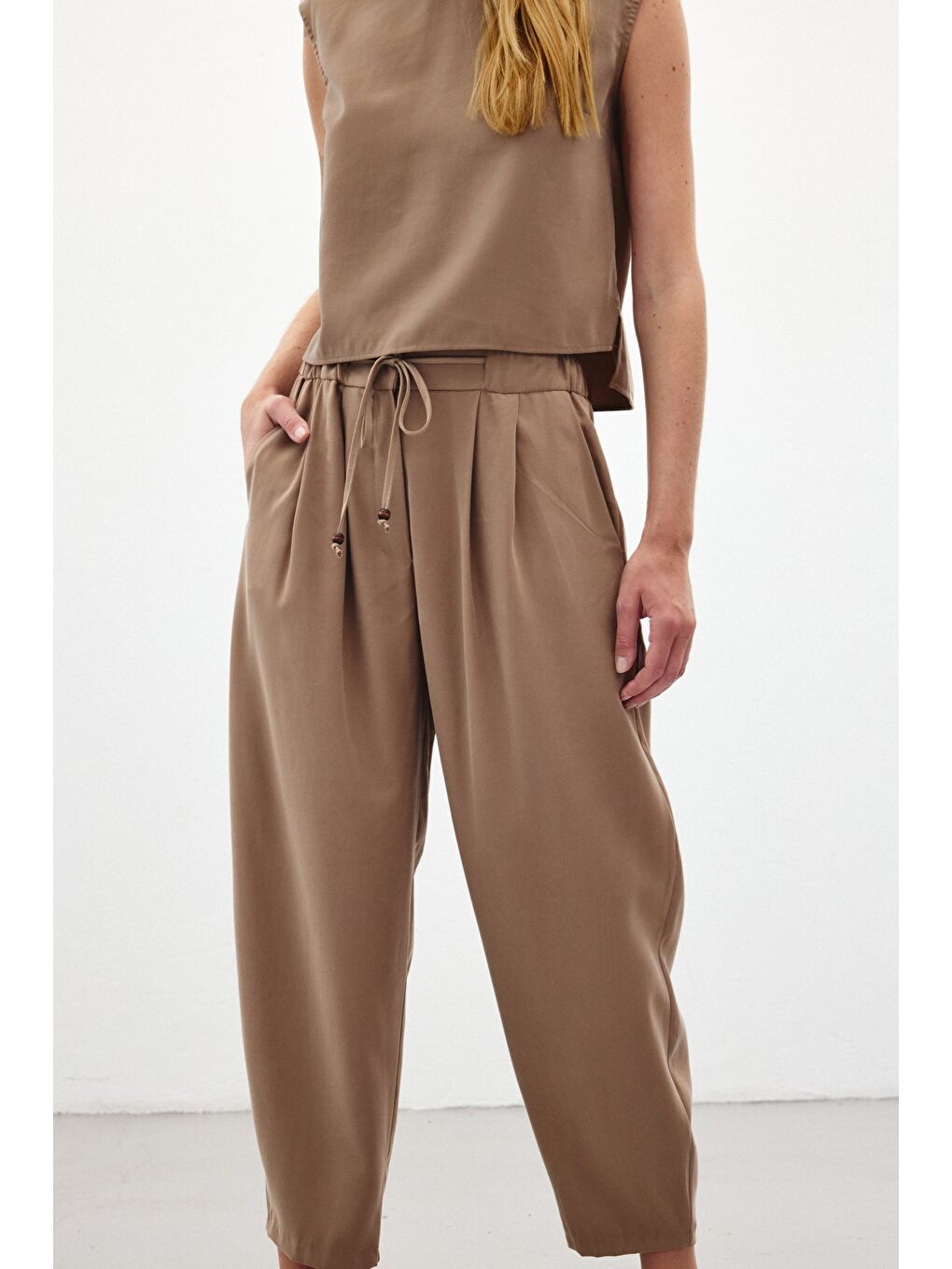 Bej Şalvar Kesim Pantolon - Vizon-6