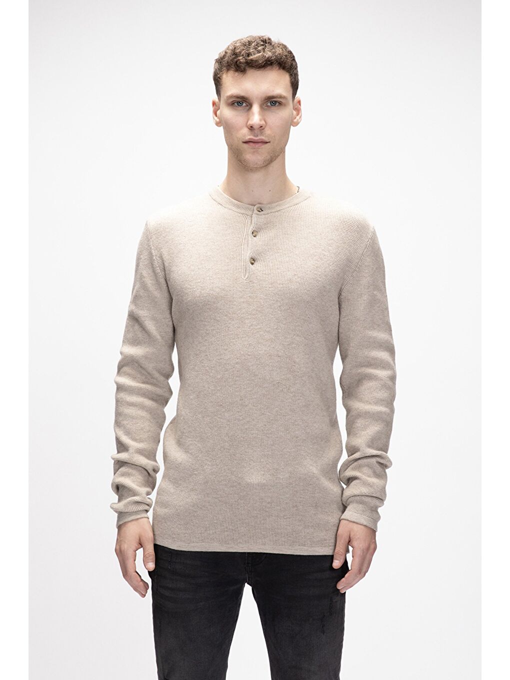 Moreno Bej Bisiklet Yaka Erkek Triko Kazak