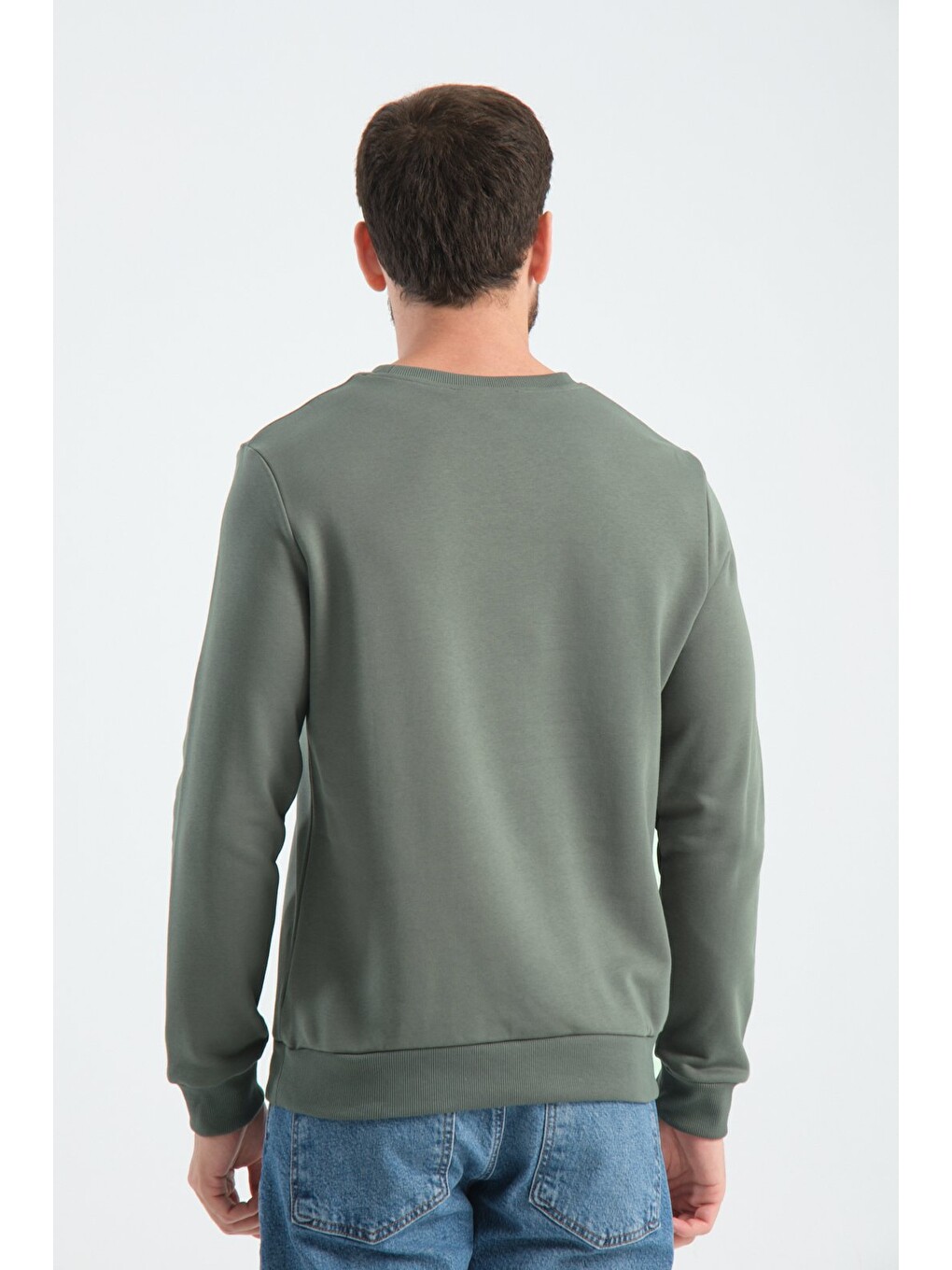 Haki Erkek Üç İplik Sweatshirt Şardonsuz Pamuklu Regular Fit Bisiklet Yaka Spor Sweat-7