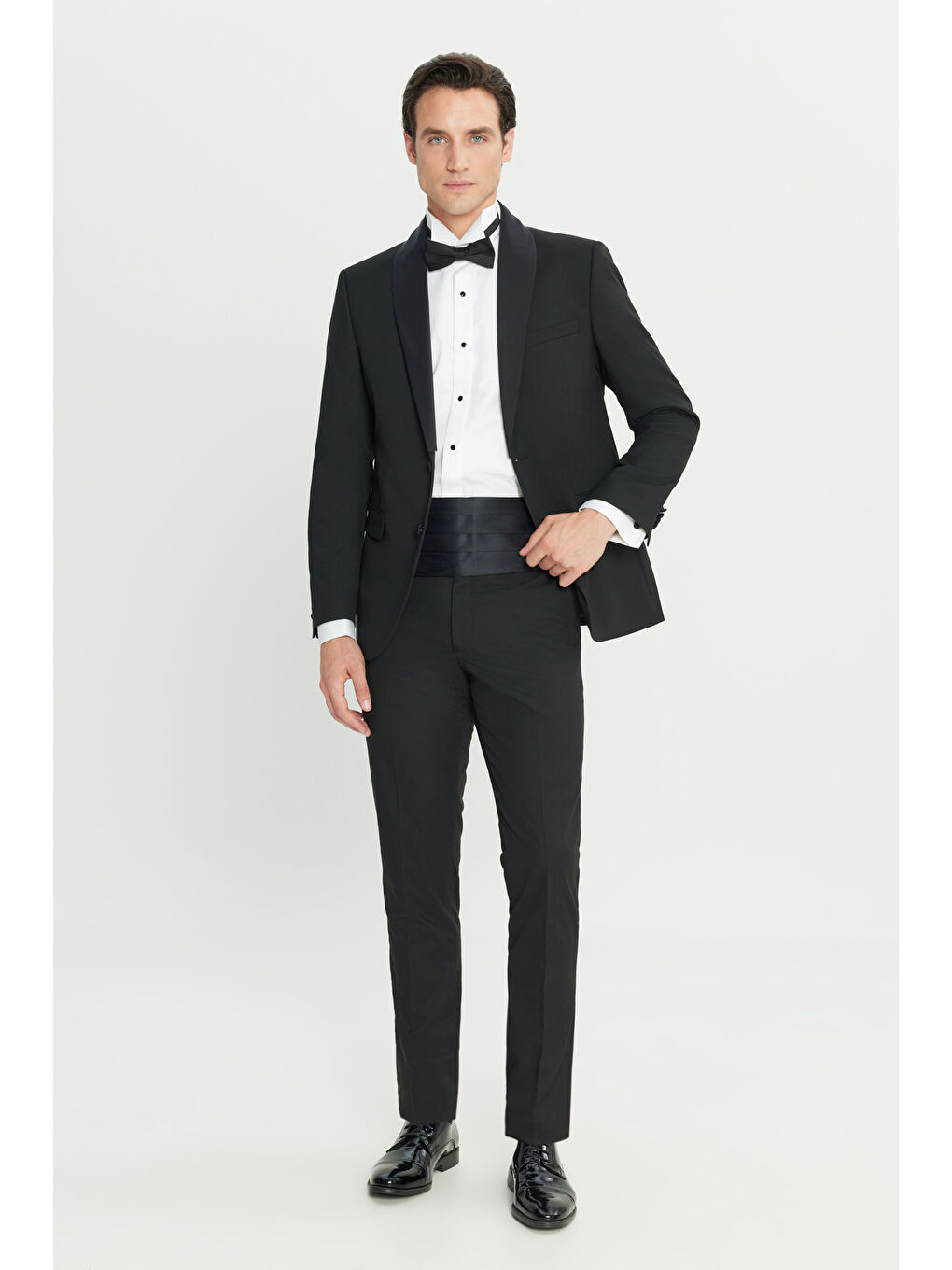 Erkek Siyah Slim Fit Dar Kesim Çıkma Şal Yaka Kapak Cepli Esnek Damatlık Smokin Takımı-1