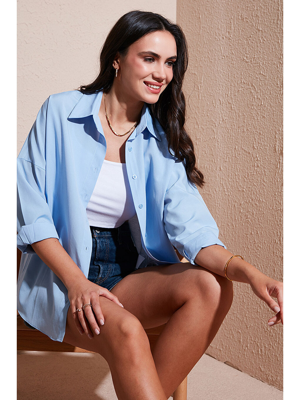 Mavi Pamuk Karışımlı Regular Fit Kadın Gömlek 6772418