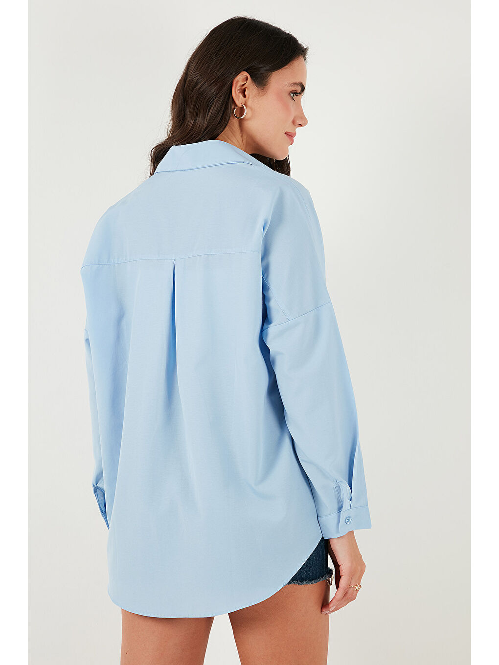 Mavi Pamuk Karışımlı Regular Fit Kadın Gömlek 6772418-6