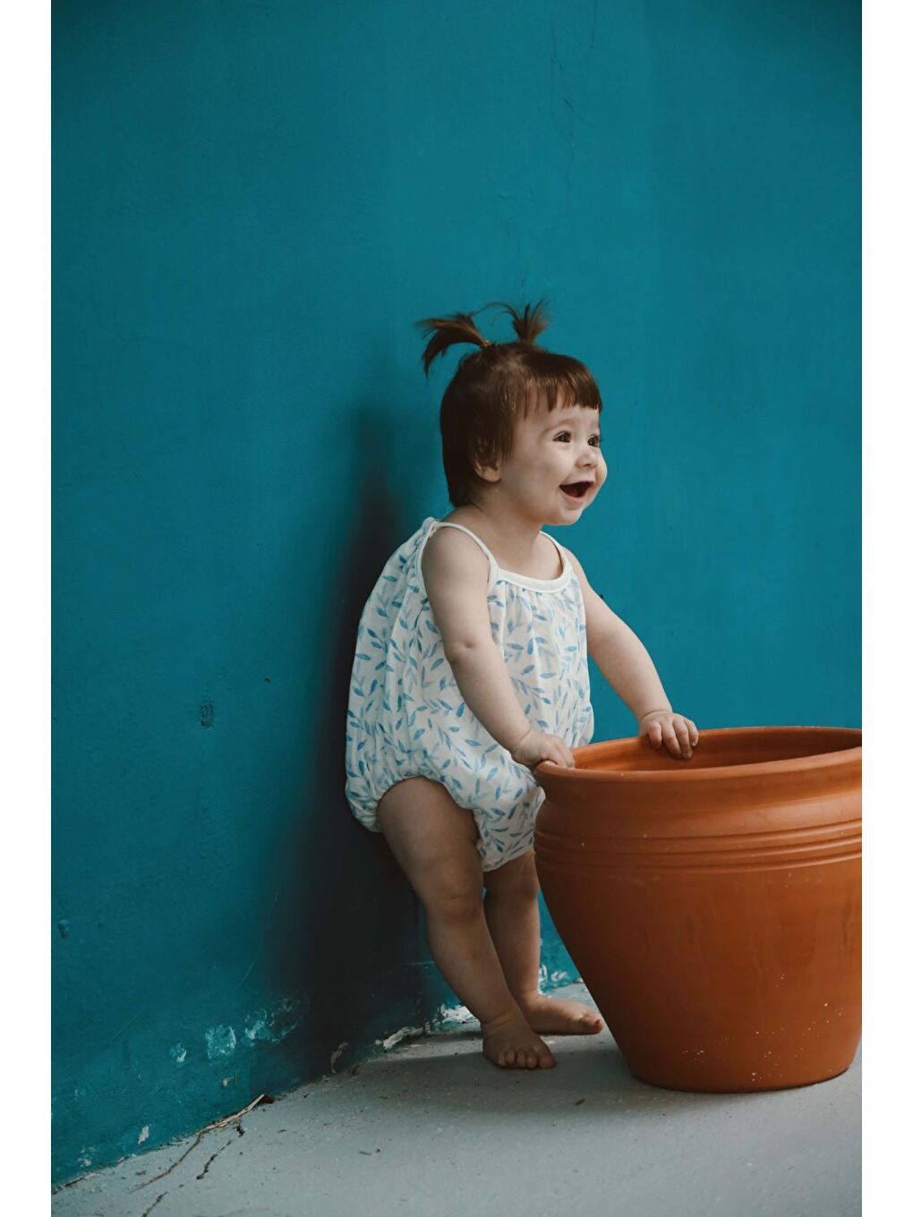 Mavi Çiçek Baskılı Bebek İp Askılı Tulum-2