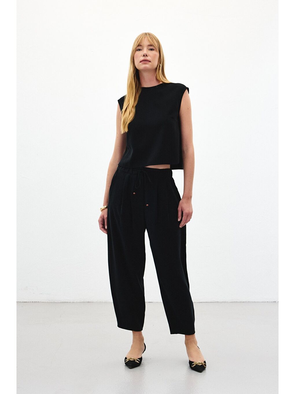 Şalvar Kesim Pantolon - Siyah-2